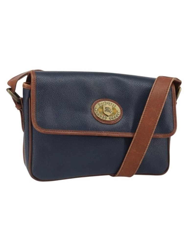 Authentic Burberrys Shoulder Bag Pvc Navy Gold